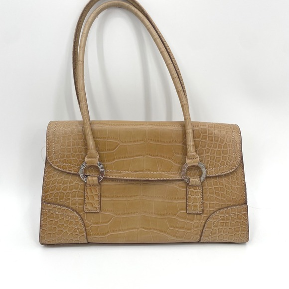 Tommy Hilfiger Handbags - VTG Tommy Hilfiger Shoulder Bag Womens Medium Tan Faux Leather Croc Embossed Y2K